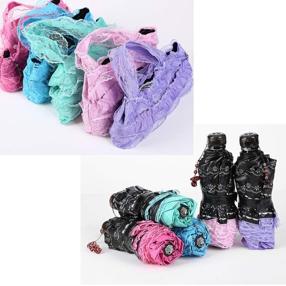 Pastel gothic Lolita black unicorn umbrella parasol sun ☀️ rain lace ruffle cute - Picture 9 of 11